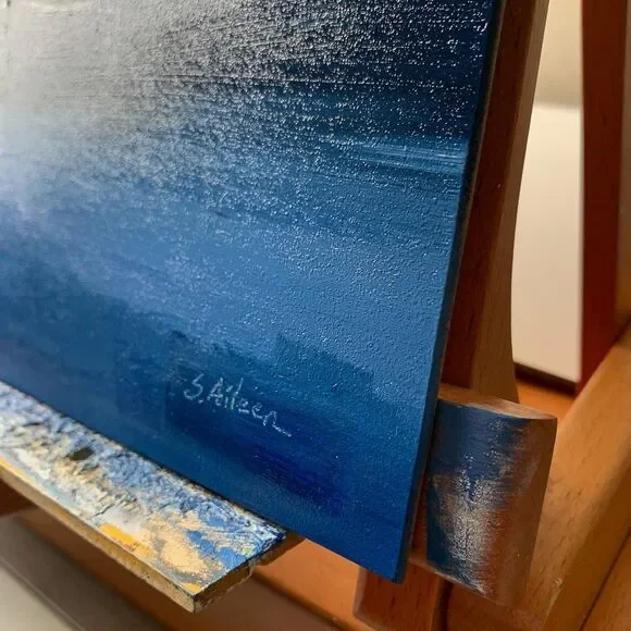 READ Original Oil Painting Landscape Nocturne Blue Lake Night Light 11x14 Signed